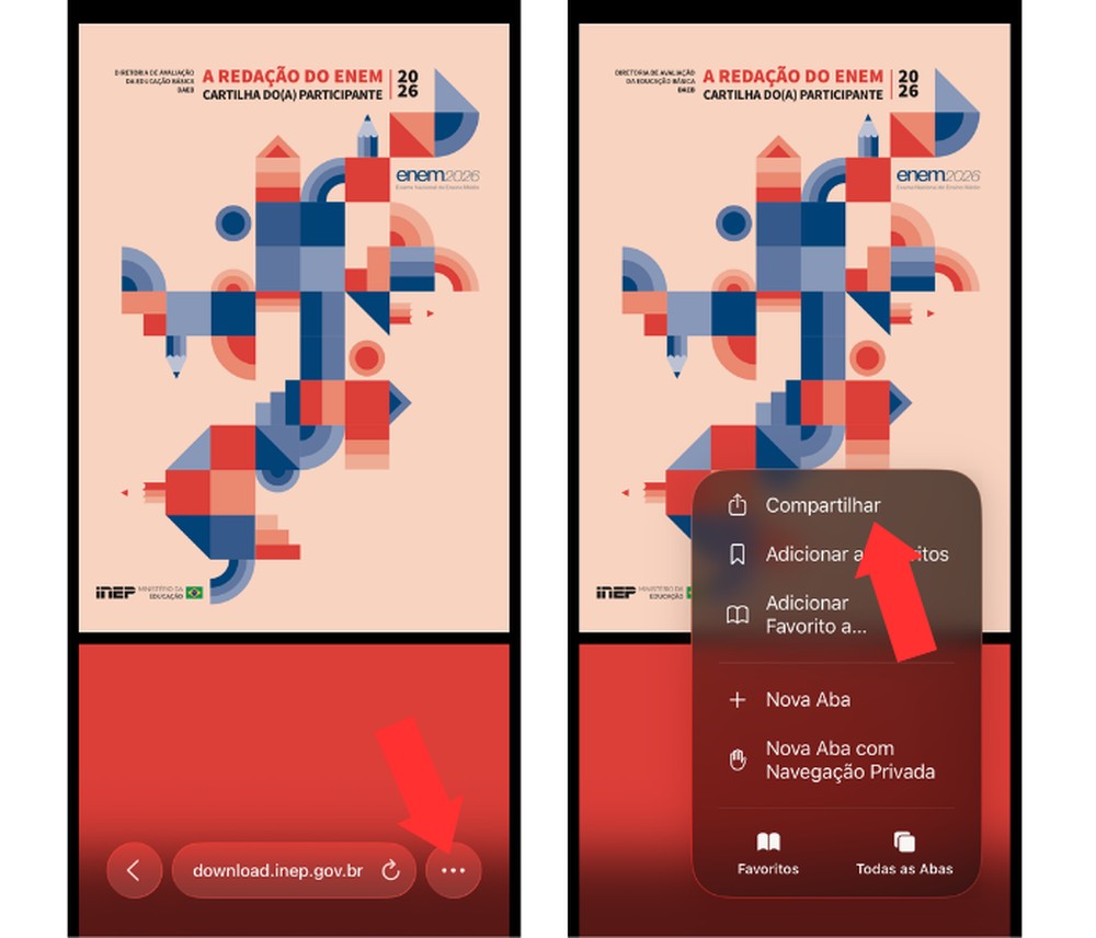 Primeiros passos para fazer o download da Cartilha de Redação no celular — Foto: Reprodução/Mariana Tralback