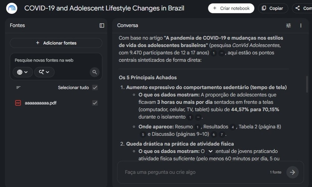 Conteúdo de PDF resumido e explicado pelo Gemini Notebook (antigo NotebookLM) — Foto: Diedrich Bader/TechTudo