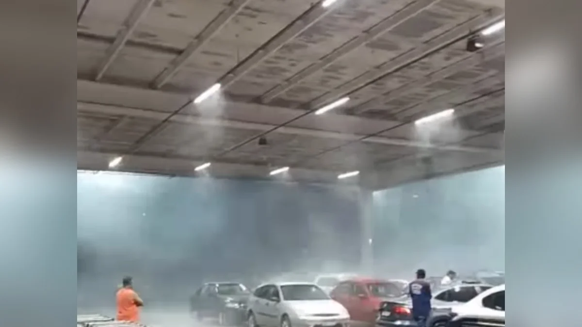 MG: granizo e ventania assustam clientes em estacionamento de supermercado
