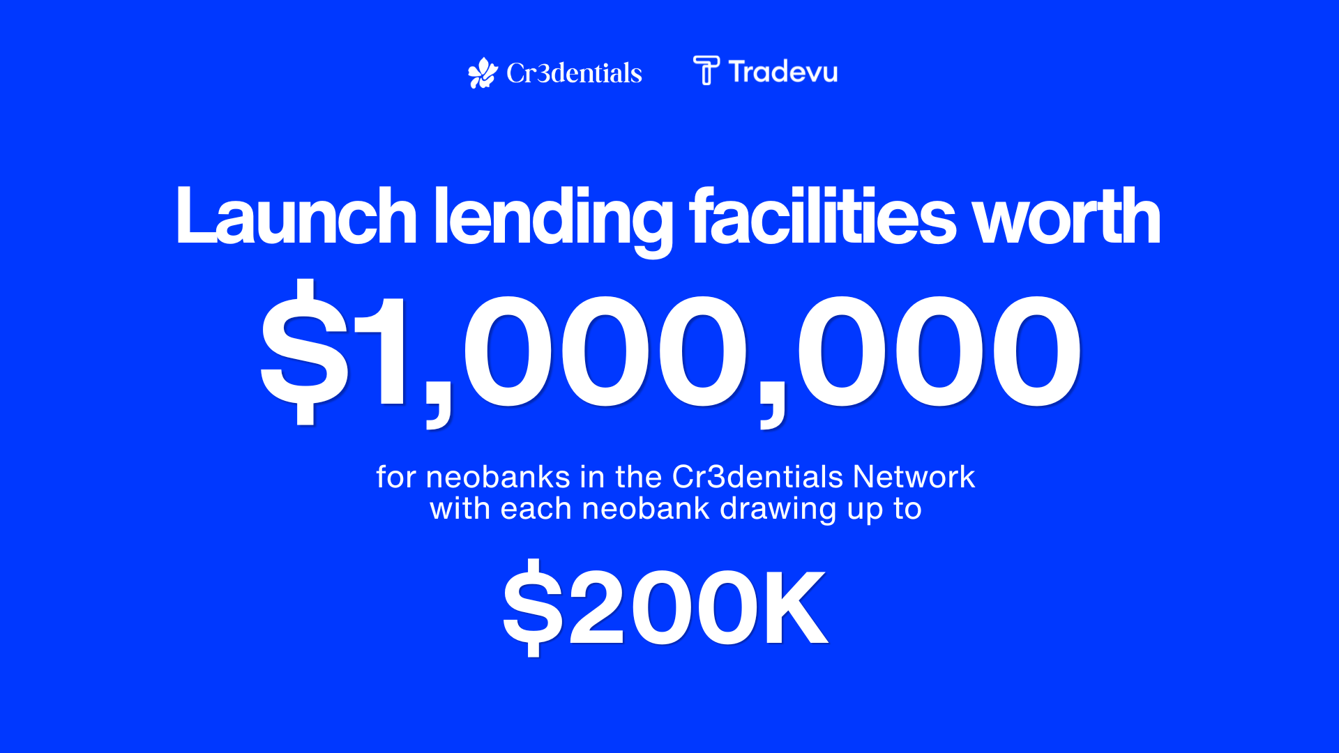 Tradevu e Cr3dentials lançam programa de crédito para neobancos, com linhas de até US$ 200.000