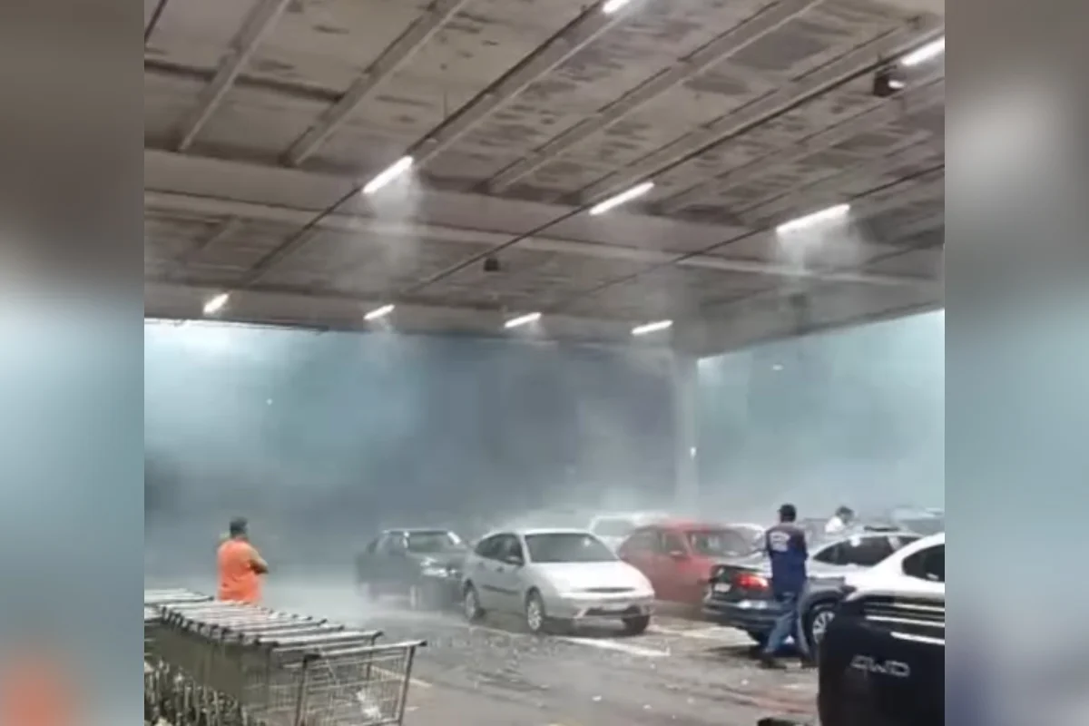 Temporal com granizo transforma estacionamento em cenário de tensão em MG