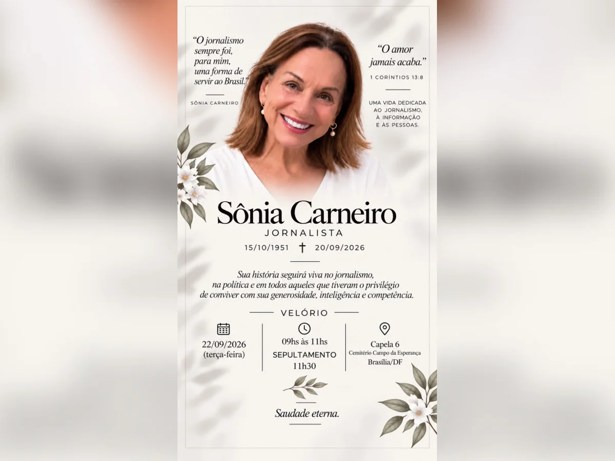Jornalista Sônia Carneiro será enterrada nesta terça-feira (22/9) no DF