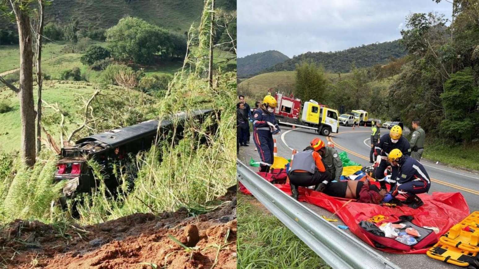 Acidente envolvendo um &ocirc;nibus no km 232,6 da Rodovia Doutor Avelino J&uacute;nior, em Cruzeiro