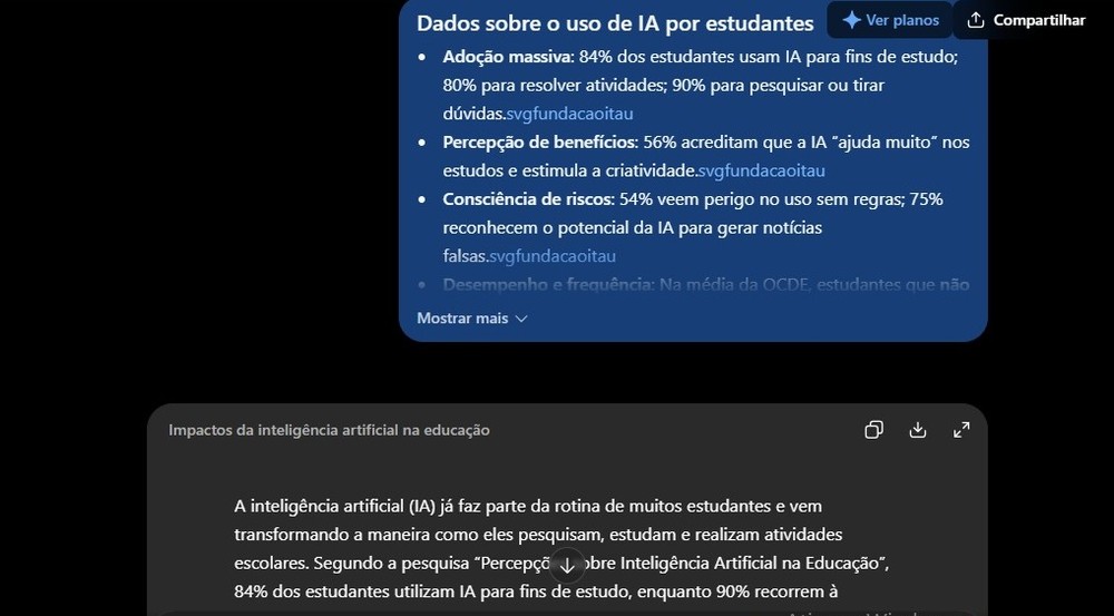 Conteúdo produzido pelo ChatGPT com as informações captadas e resumidas pelo Perplexity — Foto: Diedrich Bader/TechTudo