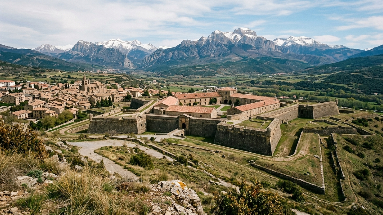 Vista do alto, uma fortaleza espanhola preserva um pentágono do século XVI tão regular que cada vértice termina em uma estrutura feita para cruzar o fogo da artilharia