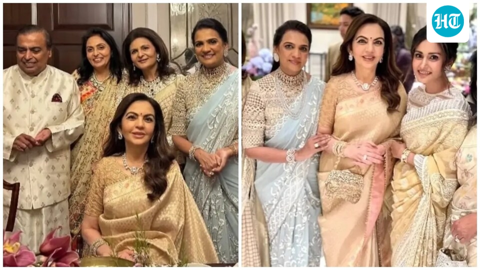O sari de seda cativante de Nita Ambani e suas joias de diamante dos festejos familiares com Mukesh Ambani roubam a cena. Pics