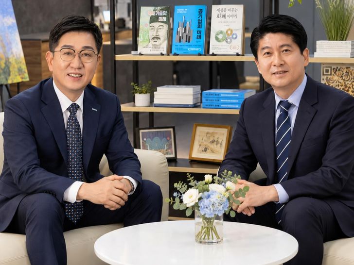 Sung Chang-hoon, left, president and CEO of the Korea Minting, Security Printing & ID Card Operating Corp. (KOMSCO), and Woo Jin-goo, KOMSCO head of public relations / Courtesy of KOMSCO
