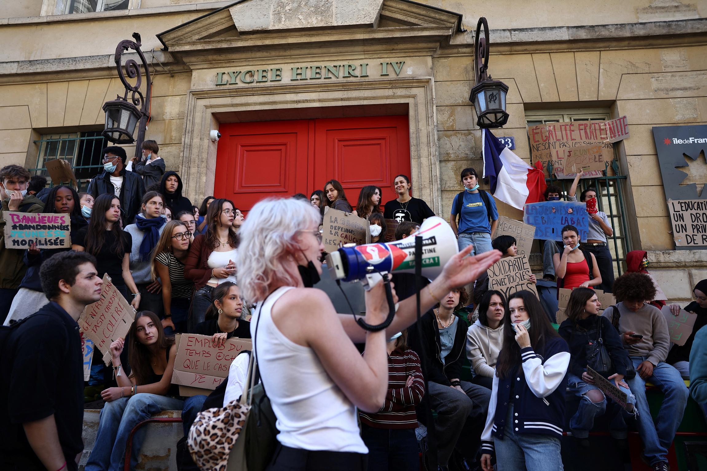 High schoolers gather outside the Lycée Henri IV in Paris on October 6, 2026.