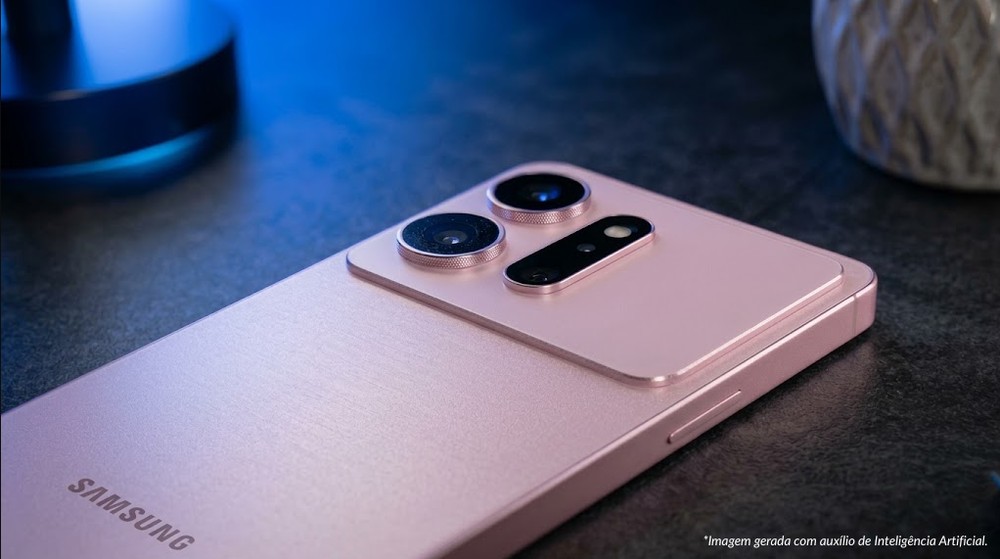 Galaxy S27 pode ser anunciado em janeiro de 2027; imagem conceitual mostra possível visual do modelo Ultra na cor rosa-bebê — Foto: Arte/TechTudo (imagem criada com o auxílio de IA)