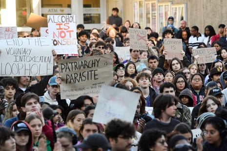 A large crowd of young people gather to protest
