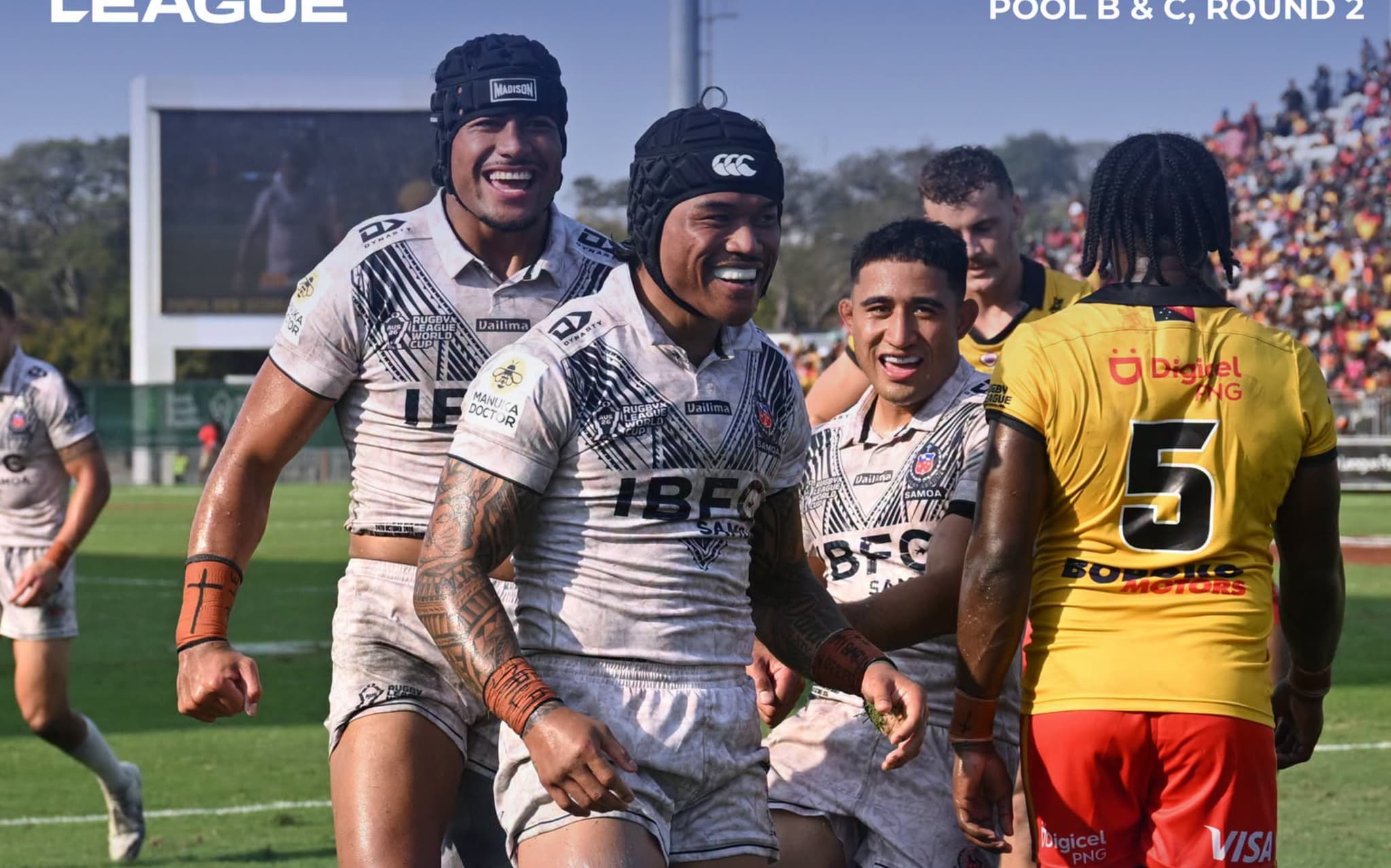 Toa Samoa marcou 13 tries para um em vitória sobre os Kumuls na Copa do Mundo