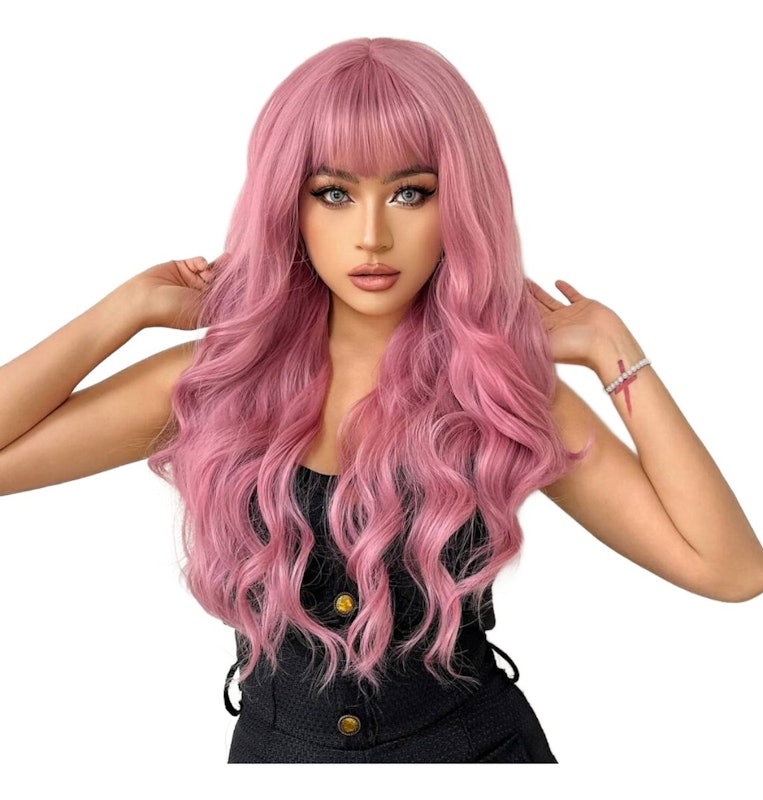 Peruca Rosa Longa Ondulada Cacalee 1